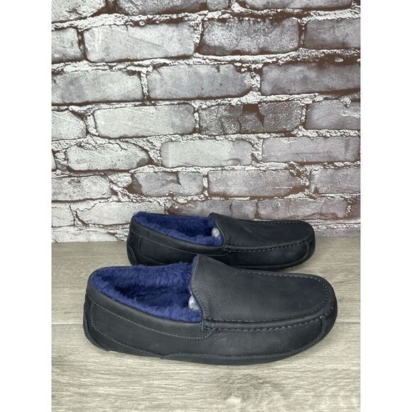 UGG Ascot Slipper Blue Matte Leather Navy Wool Loafers Men’s 10M US/43EU 1103889 - Picture 13 of 16